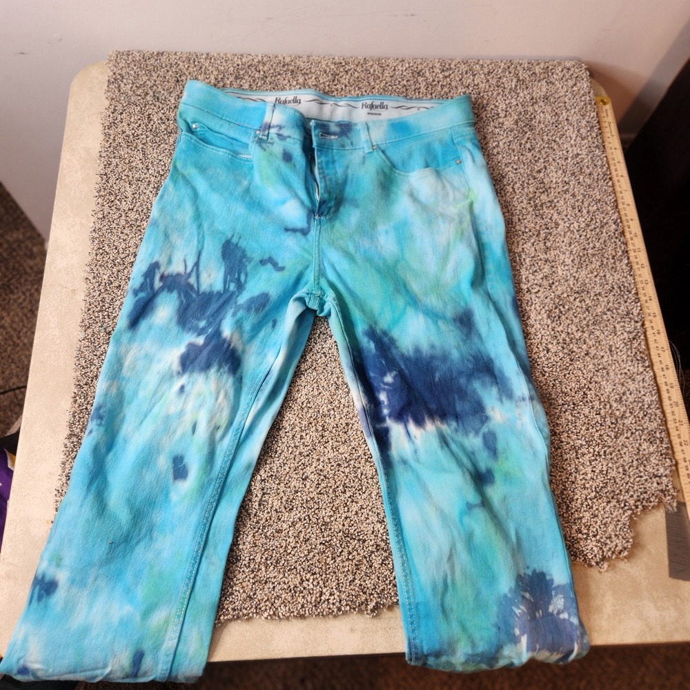 Rafaella Weekend Slimming Tie Dye Straight Leg Pants Blue Green‎ Size 16